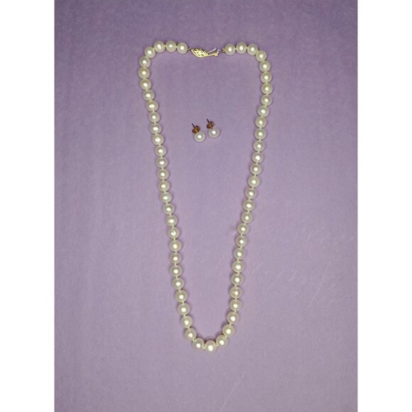 Vintage CP Pearl Necklace Earrings Set 14K Gold Filigree Clasp Bridal Jewelry 2x - Picture 8 of 16